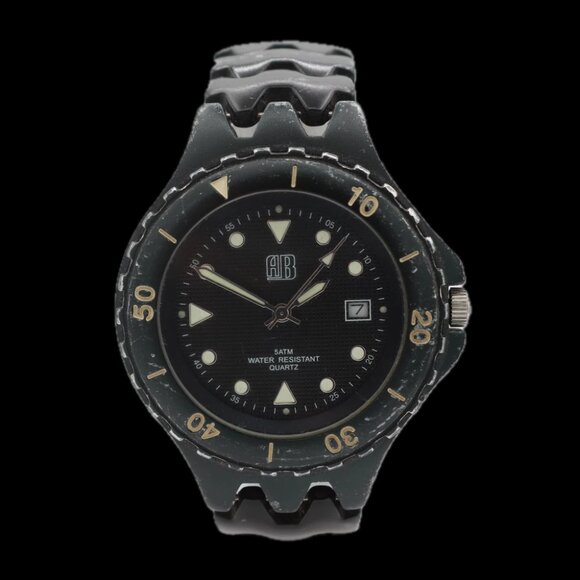 Vintage AB Green Waffle Diver Men's Quartz Wristwatch Aluminium & Chrome - Picture 4 of 5